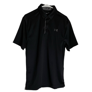 UNDER ARMOUR Loose Button Placket Collared Polo Shirt, Men’s Size M, Dark Gray